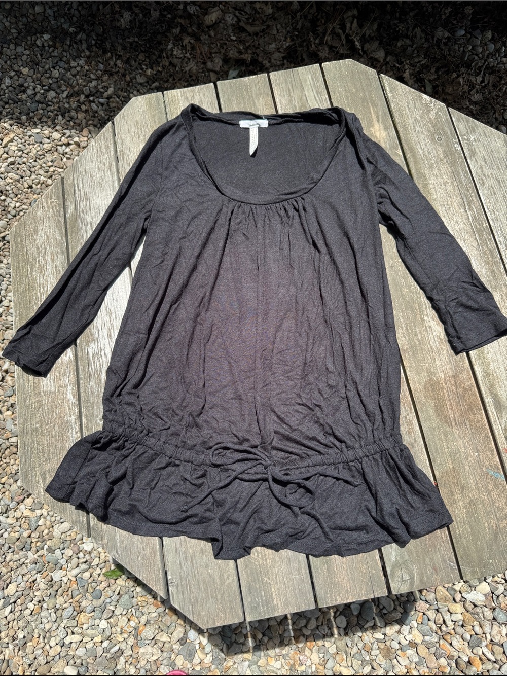 Black Women's Maternity Ruffle-Hem Scoop Neck Top